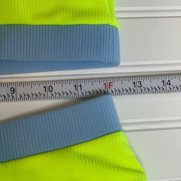 Womens Neon Green Ribbed Bikini Set – Small High Waist 2-Piece Swimsuit Cheeky - Picture 5 of 9